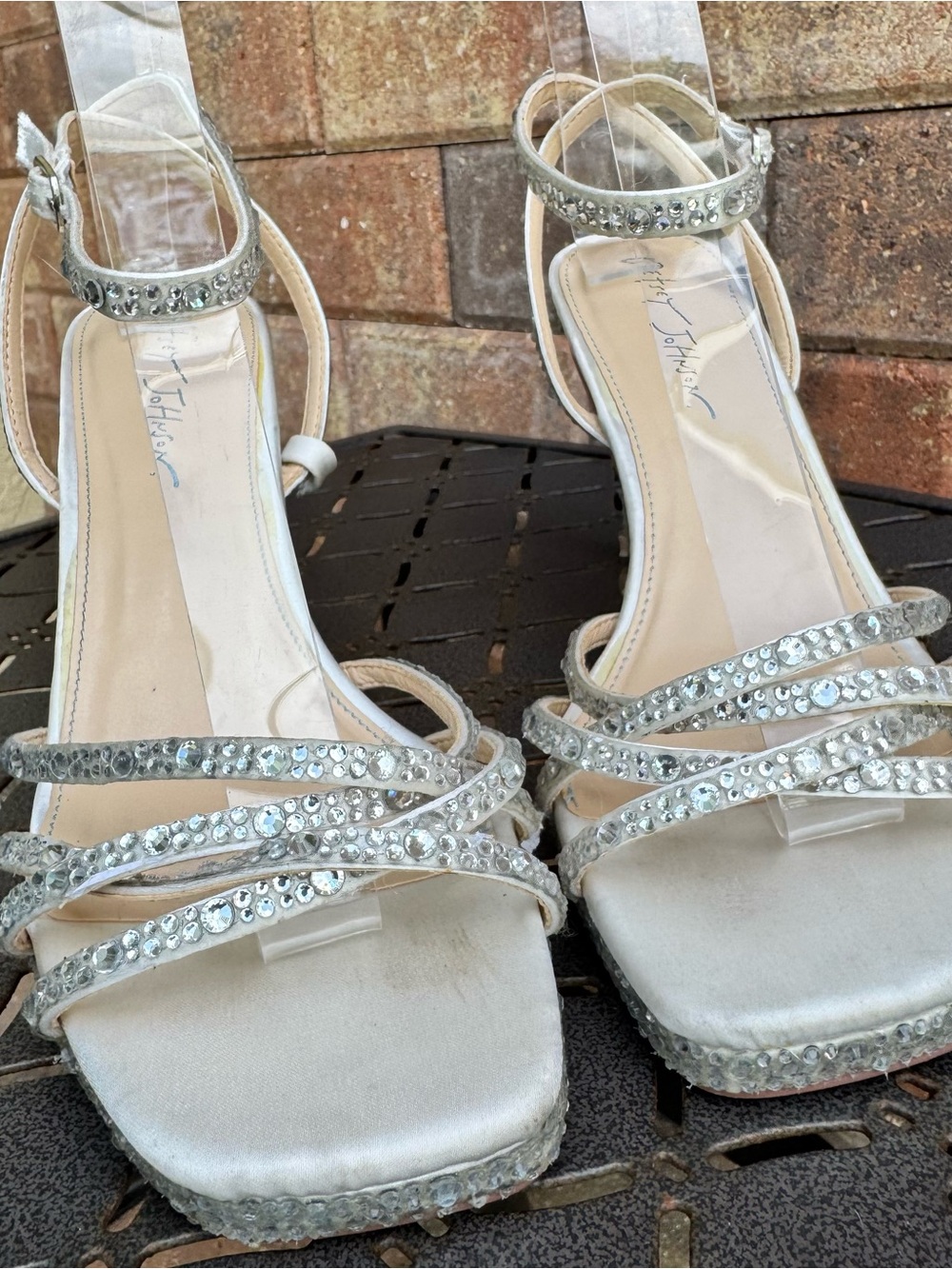 Betsey Johnson Crystal Embellished White Satin Women's Sandals